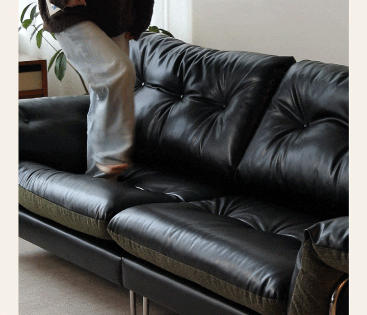 Vintage microfiber leather and fabric 4 seater sofa oasis in details.
