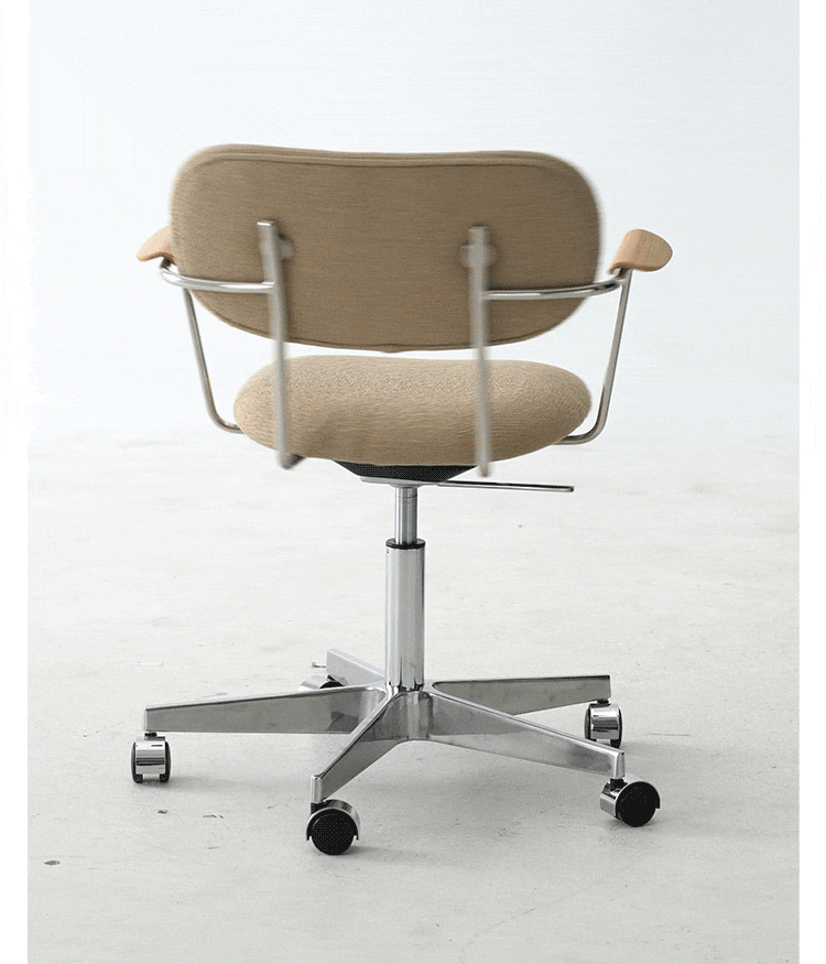 Minimalist boucle fabric study chair aodo in panoramic view.