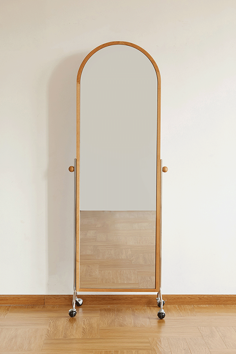 Scandinavian cherry wood wheeled mirror aura color swatches.