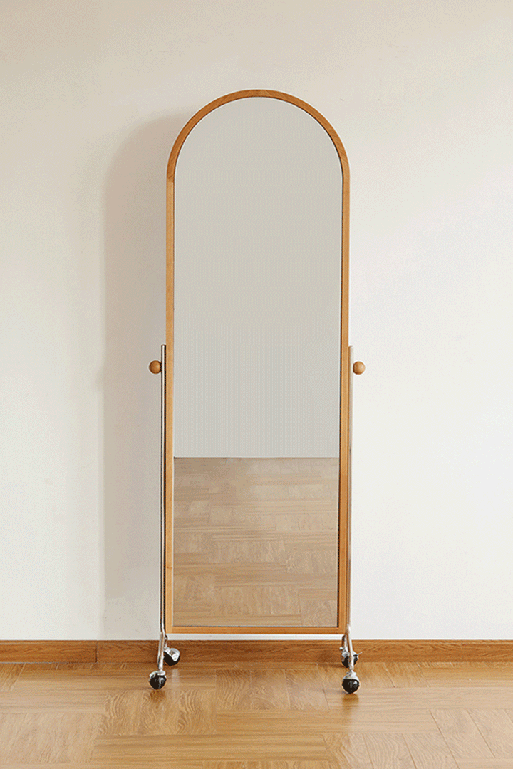 Scandinavian cherry wood wheeled mirror aura color swatches.