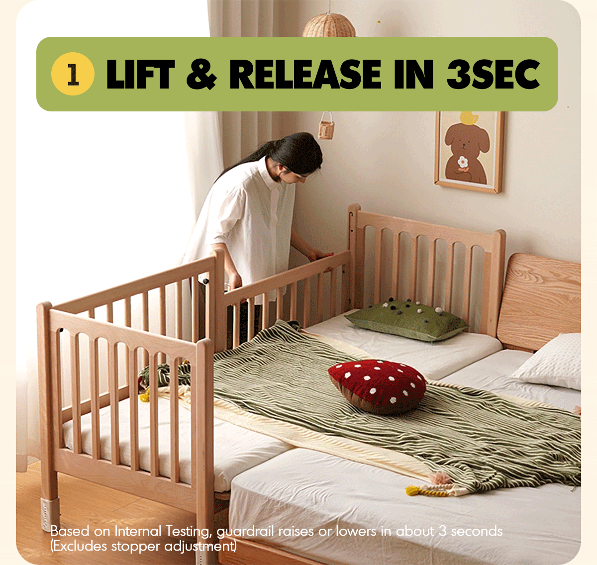 Scandinavian Beech Wood Height Adjustable Kids Sidecar Bed With Mattress Set SOVA Good to Know - 2