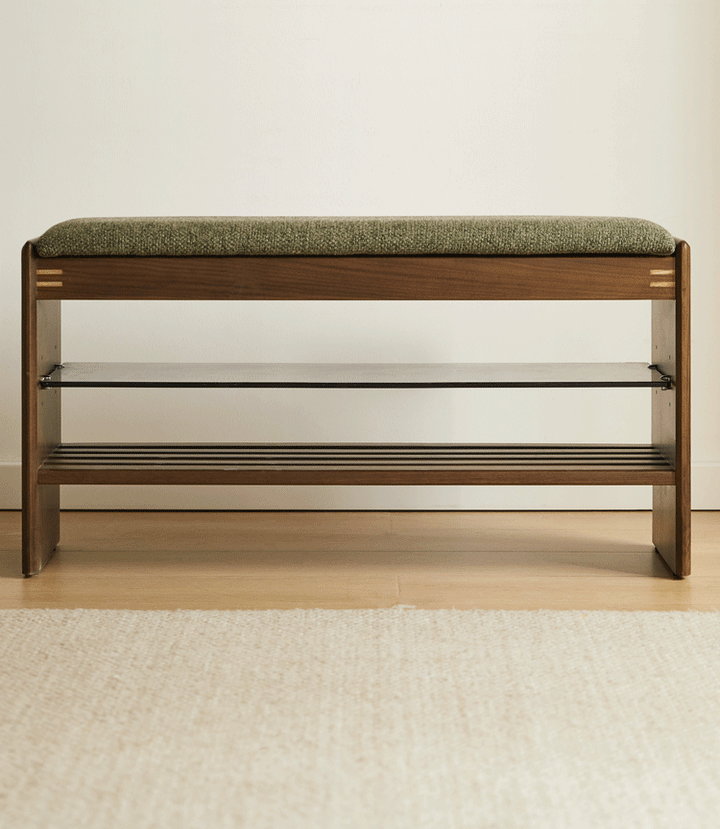 Vintage Walnut Wood Shoe Changing Bench DAWN