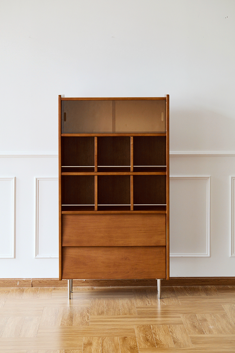 Vintage boxwood display cabinet mies color swatches.