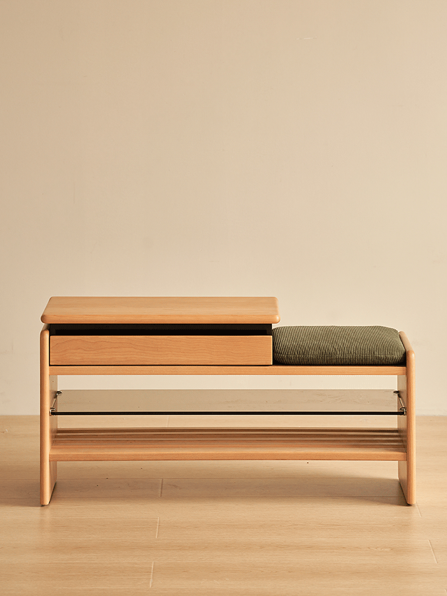 Scandinavian Cherry Wood Shoe Changing Bench MORI