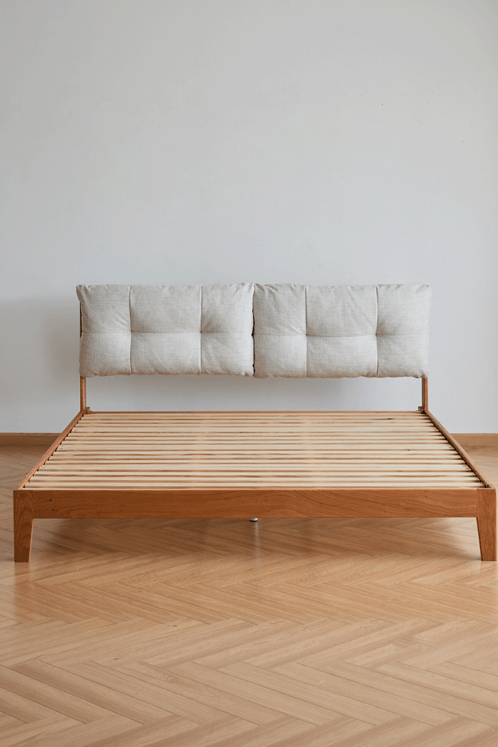 Scandinavian Cherry Wood Cotton Fabric Bed SERENE
