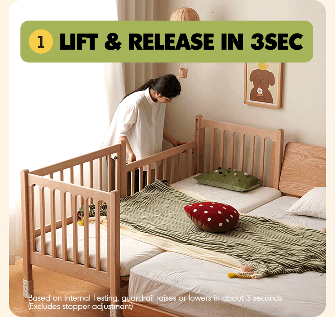 Scandinavian Beech Wood Height Adjustable Kids Sidecar Bed With Mattress Set SOVA