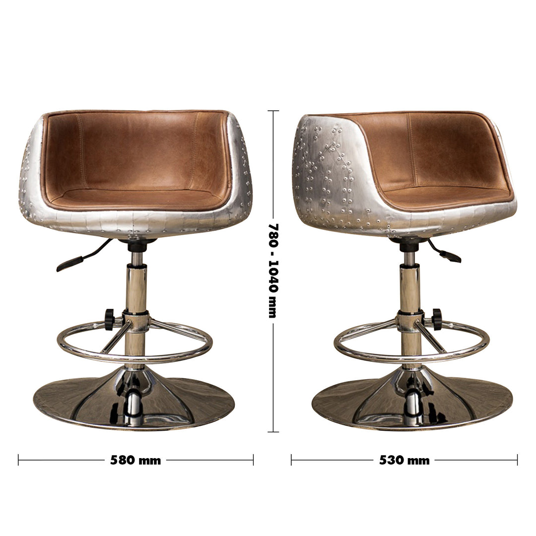 Industrial Aluminium Genuine Leather Bar Chair AIRCRAFT Size Chart