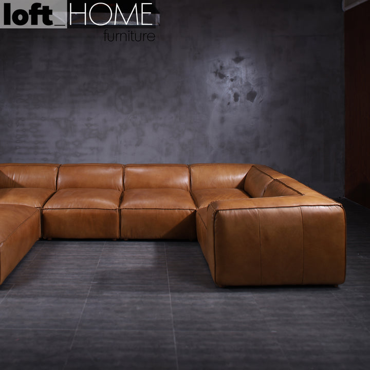 Vintage Genuine Leather L Shape Sofa ARMBREAD Detail 1