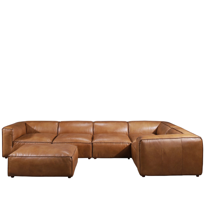 Vintage Genuine Leather L Shape Sofa ARMBREAD White Background