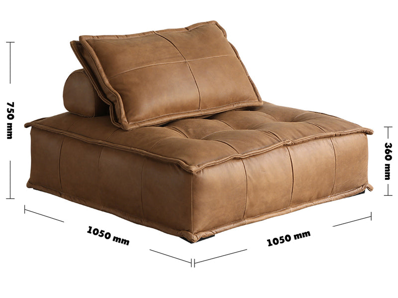 Vintage Genuine Leather 1 Seater Sofa ELEMENT SINGLE Size Chart