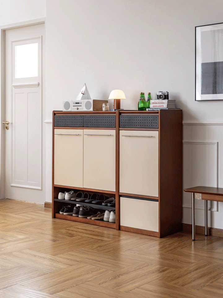 Vintage boxwood modular shoe cabinet mies color swatches.