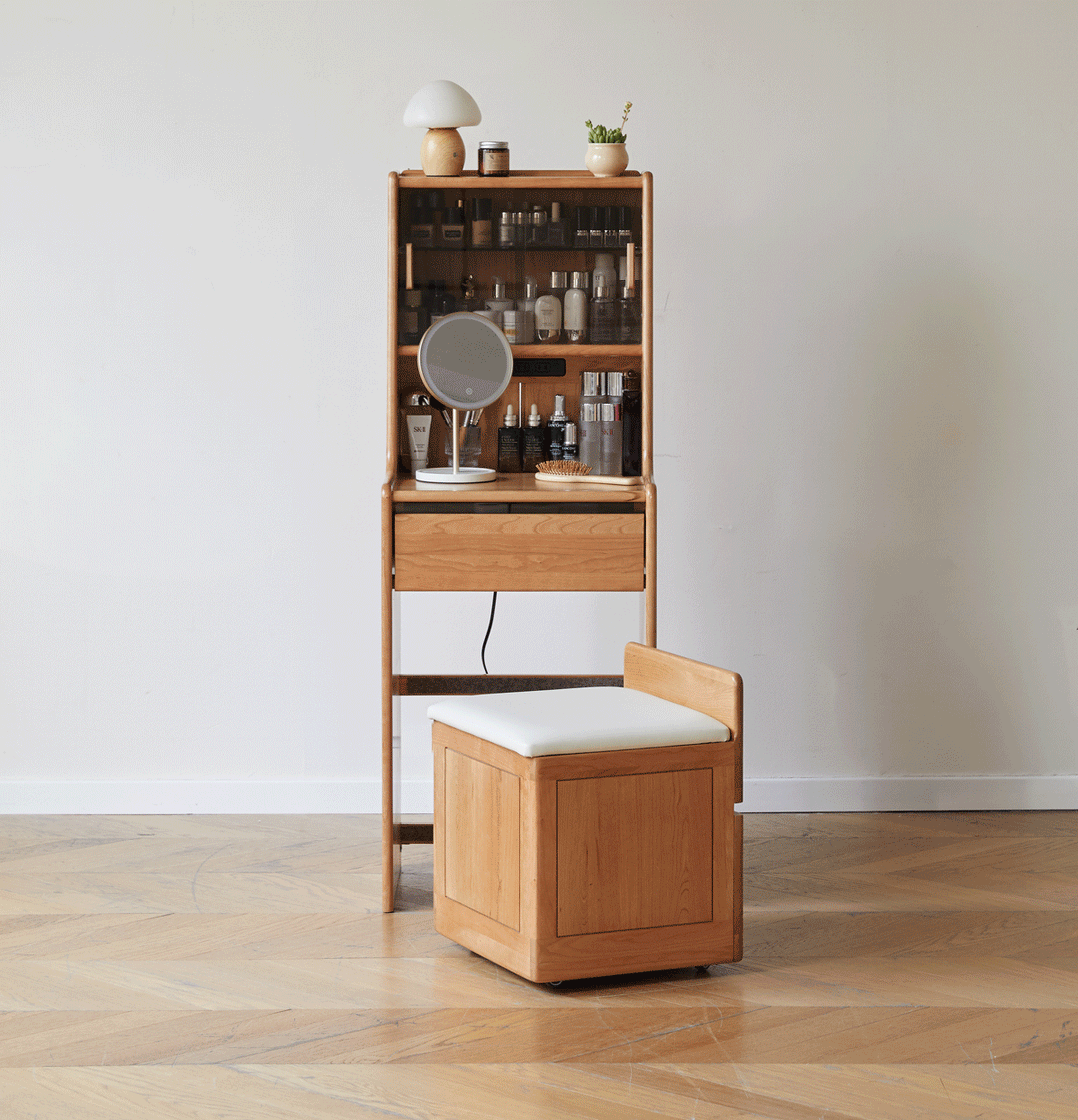 Scandinavian cherry wood dressing table with stool soulmate in real life style.