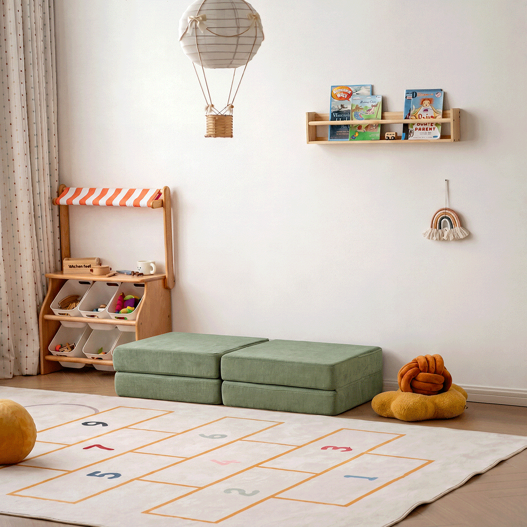 Contemporary chenille velvet fabric kids modular sofa block color swatches.