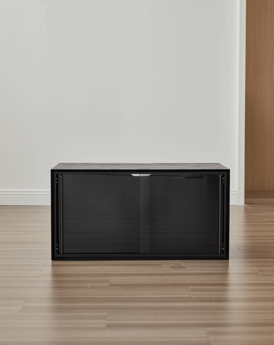 Minimalist ash wood veneer modular cabinet shadow in details.