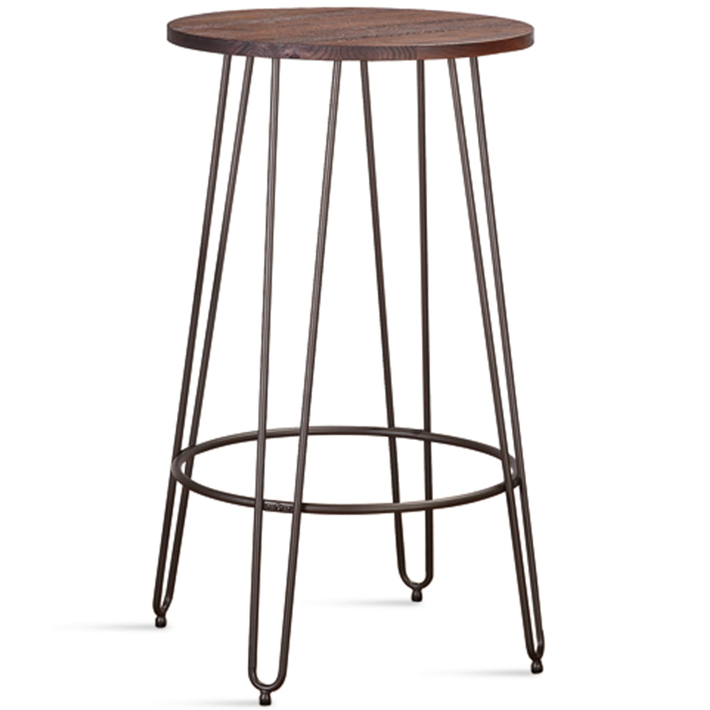 Industrial elm wood bar stool angela in white background.