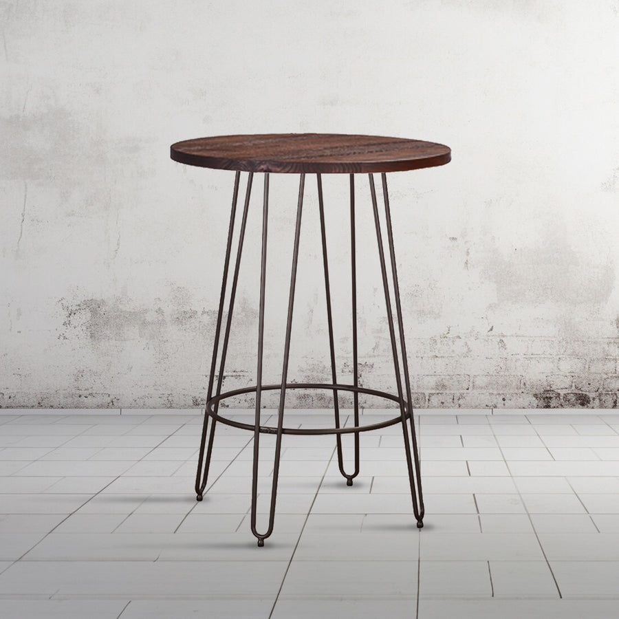 Industrial elm wood bar table angela in close up details.