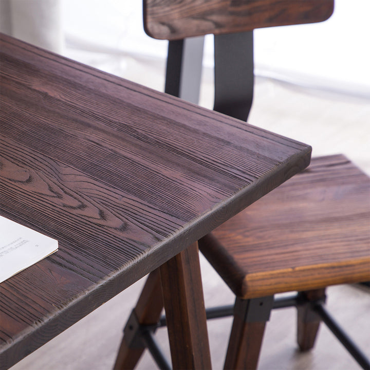 Industrial elm wood bar table herman in close up details.