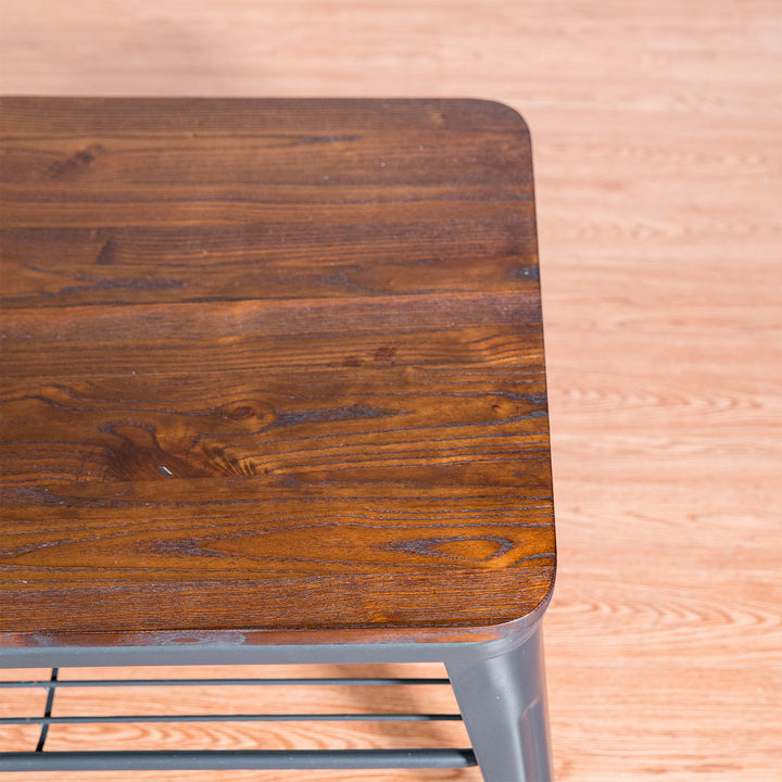 Industrial elm wood coffee table classic in still life.