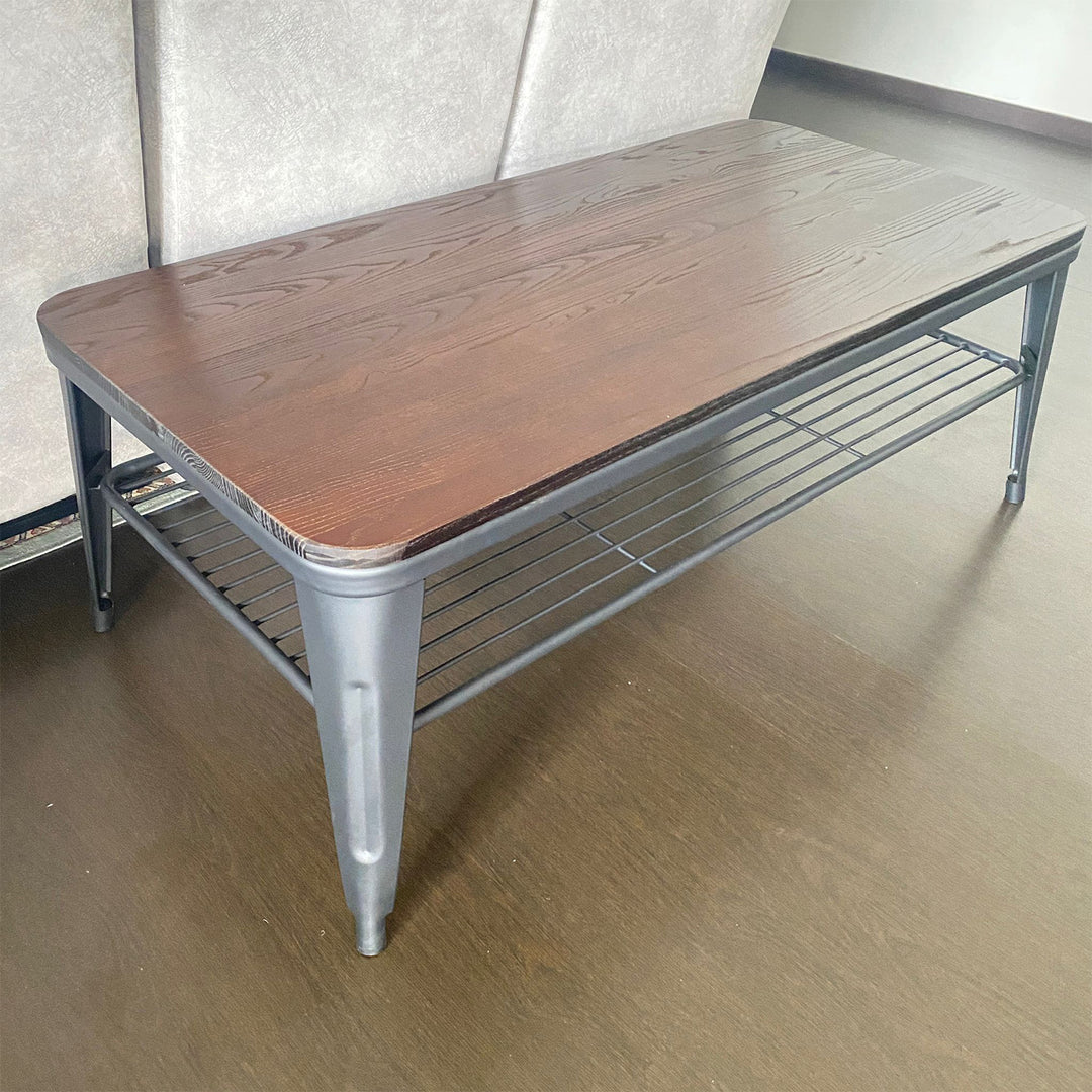 Industrial elm wood coffee table classic layered structure.