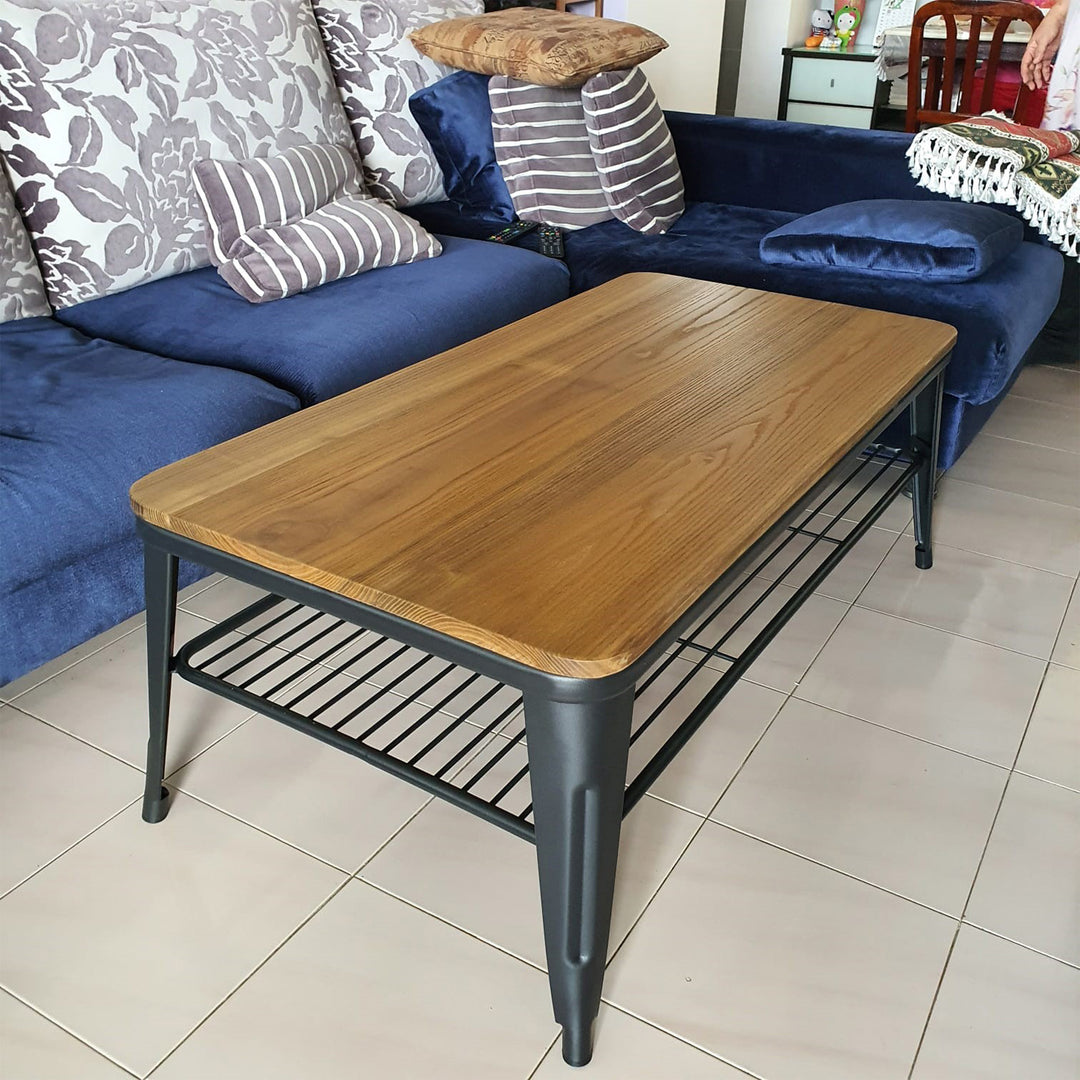 Industrial elm wood coffee table classic detail 1.