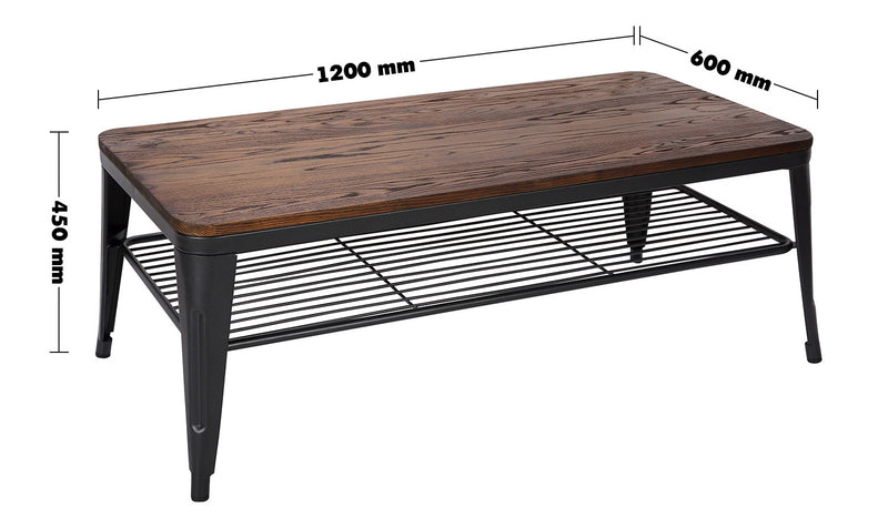Industrial Elm Wood Coffee Table CLASSIC Size Chart