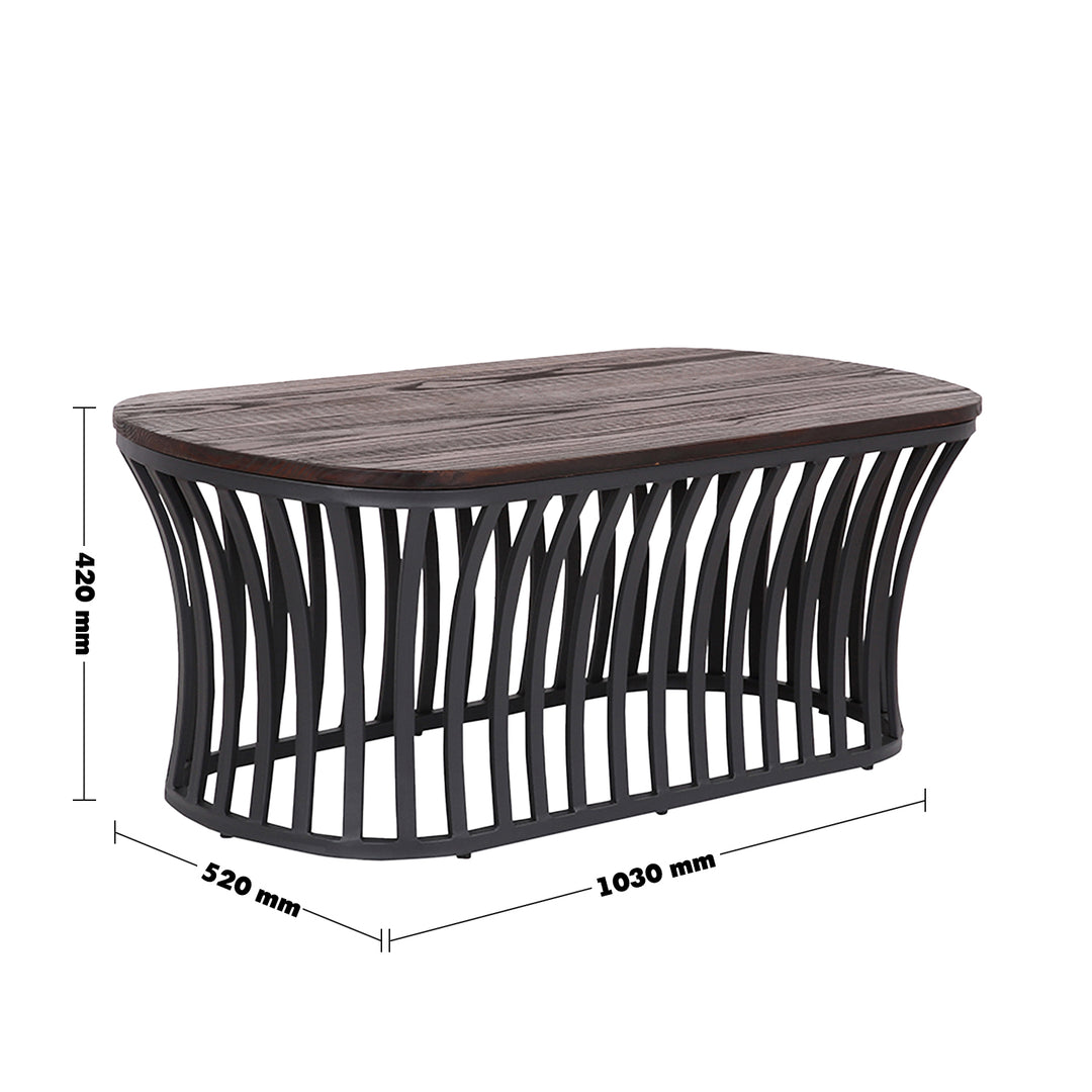 Industrial elm wood coffee table gene size charts.