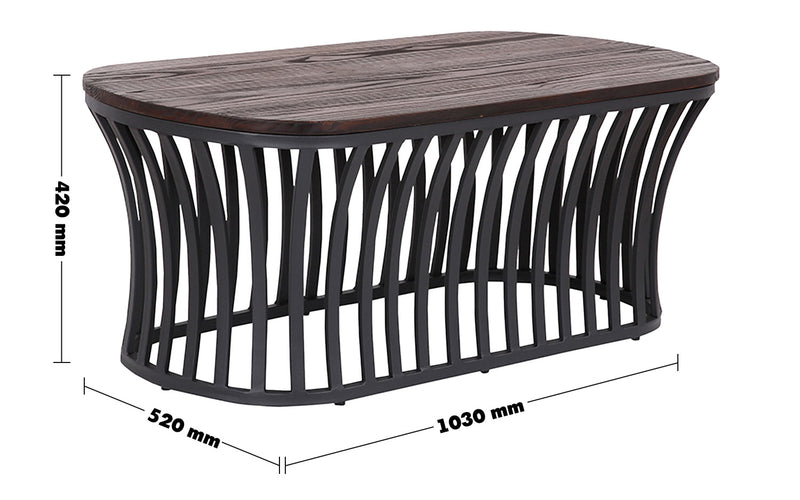 Industrial Elm Wood Coffee Table GENE Size Chart