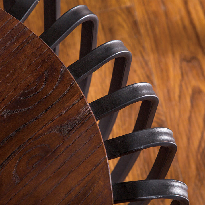 Industrial elm wood coffee table roman l in close up details.