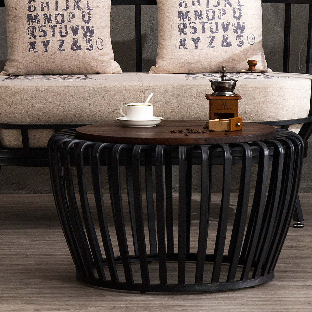 Industrial elm wood coffee table roman with context.