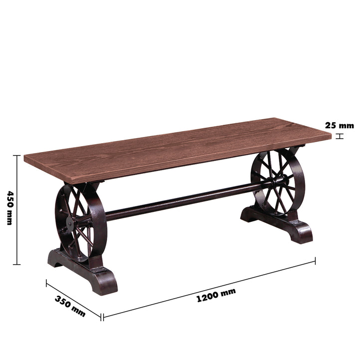 Industrial elm wood dining bench wheel size charts.