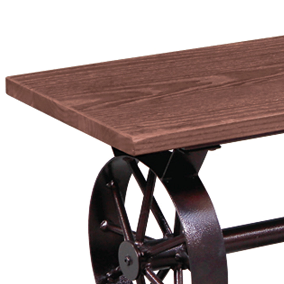 Industrial elm wood dining bench wheel material variants.