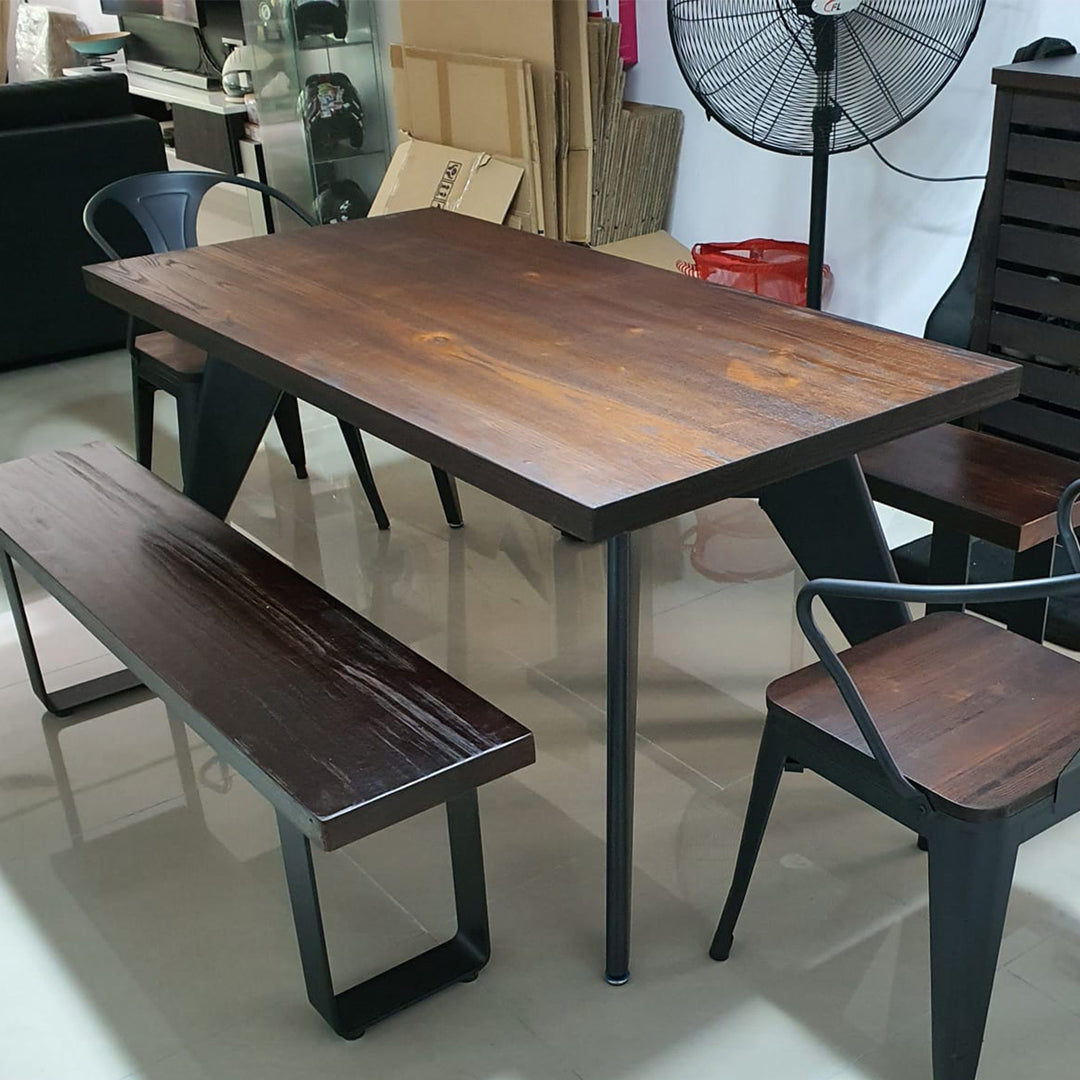 Industrial elm wood dining table ran conceptual design.