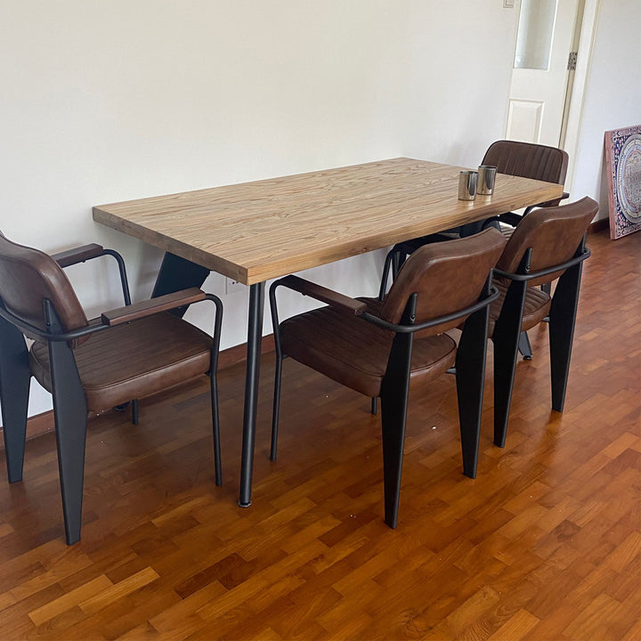 Industrial elm wood dining table ran detail 1.