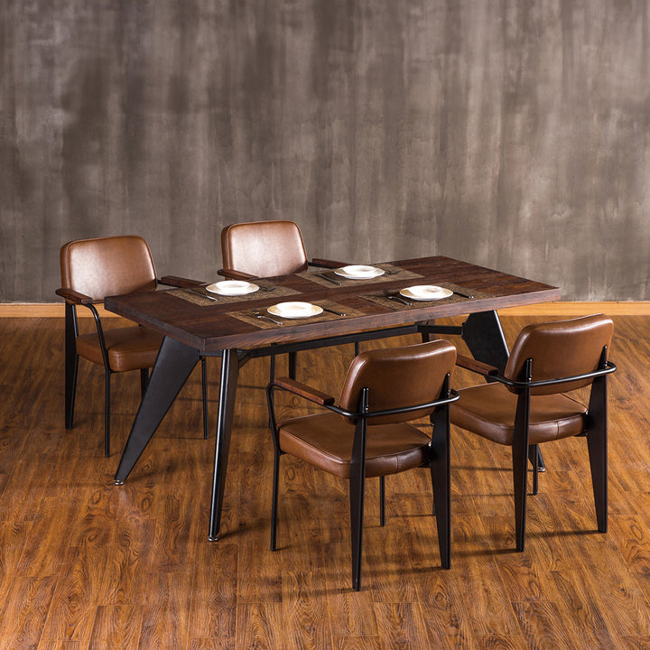 Industrial elm wood dining table ran primary product view.