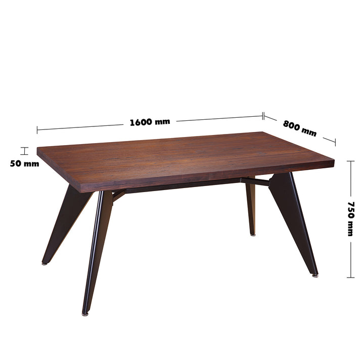 Industrial elm wood dining table ran size charts.