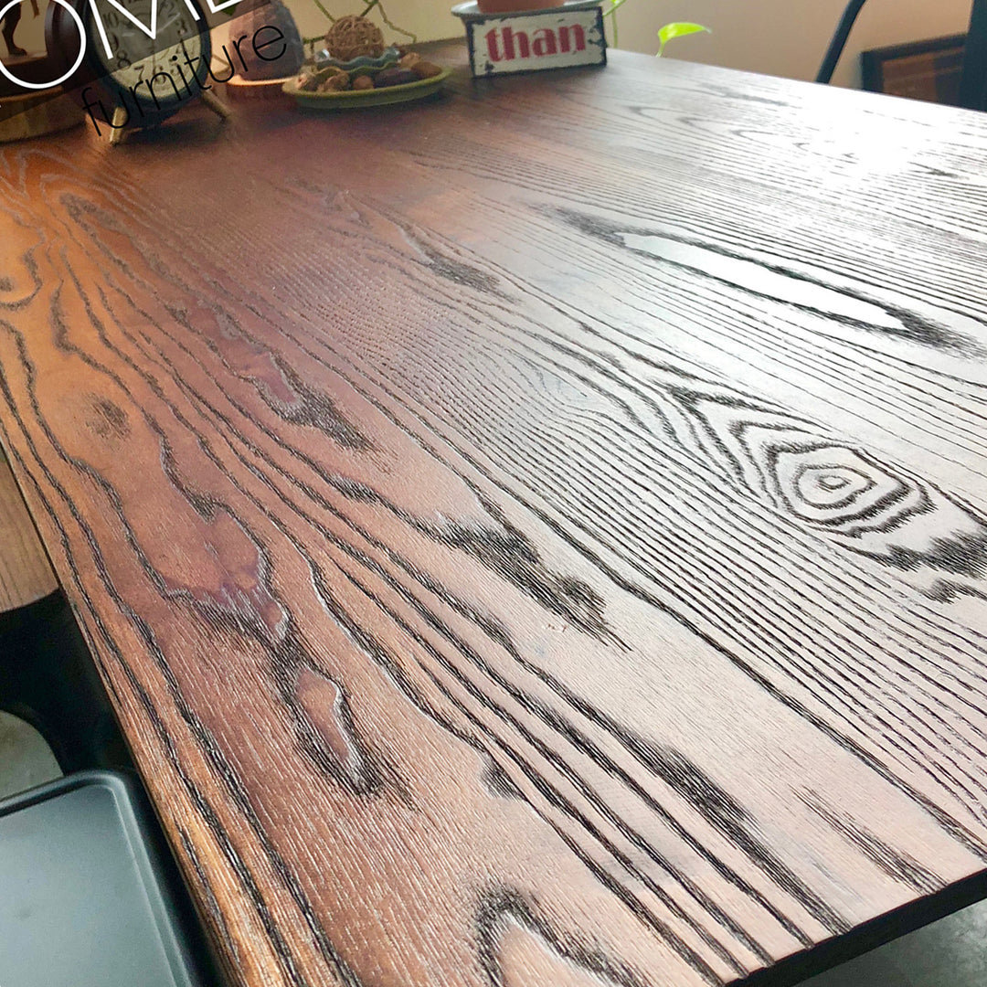 Industrial elm wood dining table ran material variants.