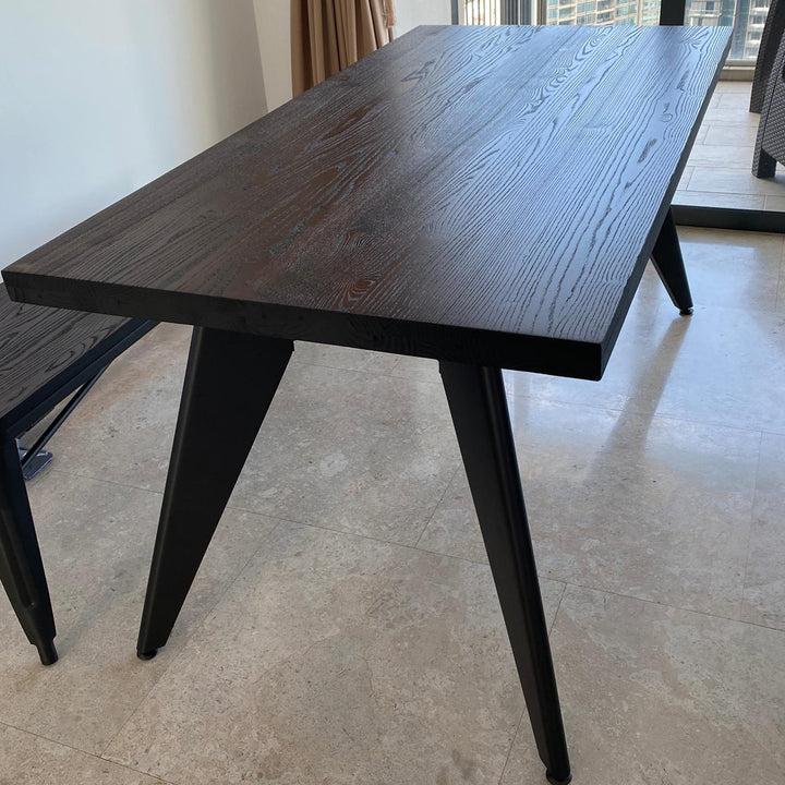 Industrial elm wood dining table ran in real life style.