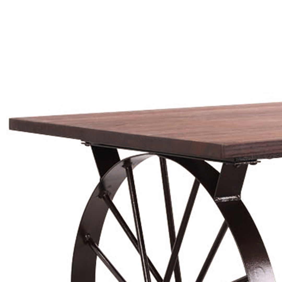 Industrial elm wood dining table wheel material variants.