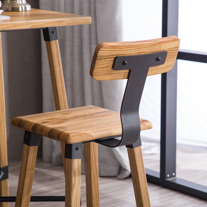 Industrial elm wood round bar stool herman with context.