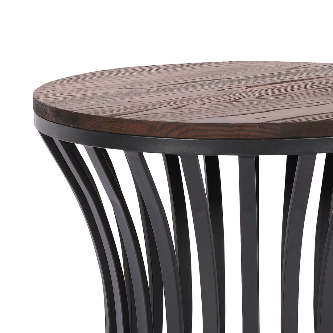 Industrial elm wood side table gene in details.