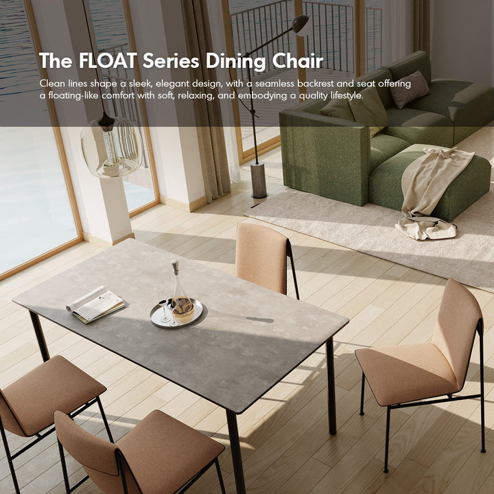 Industrial fabric dining chair float in real life style.