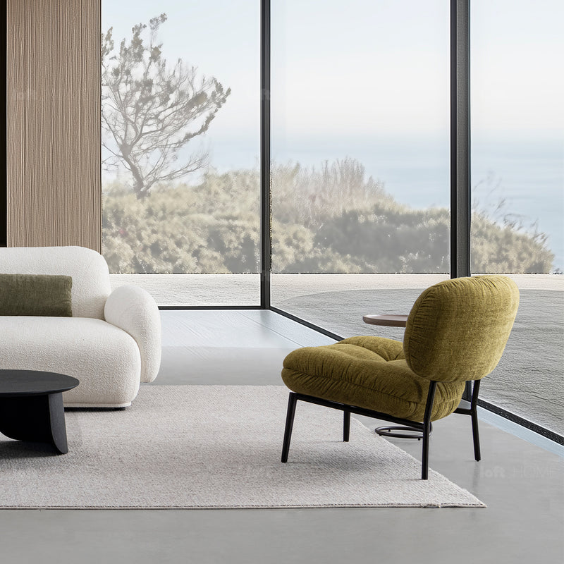 Industrial linen fabric 1 seater sofa luka luka color swatches.