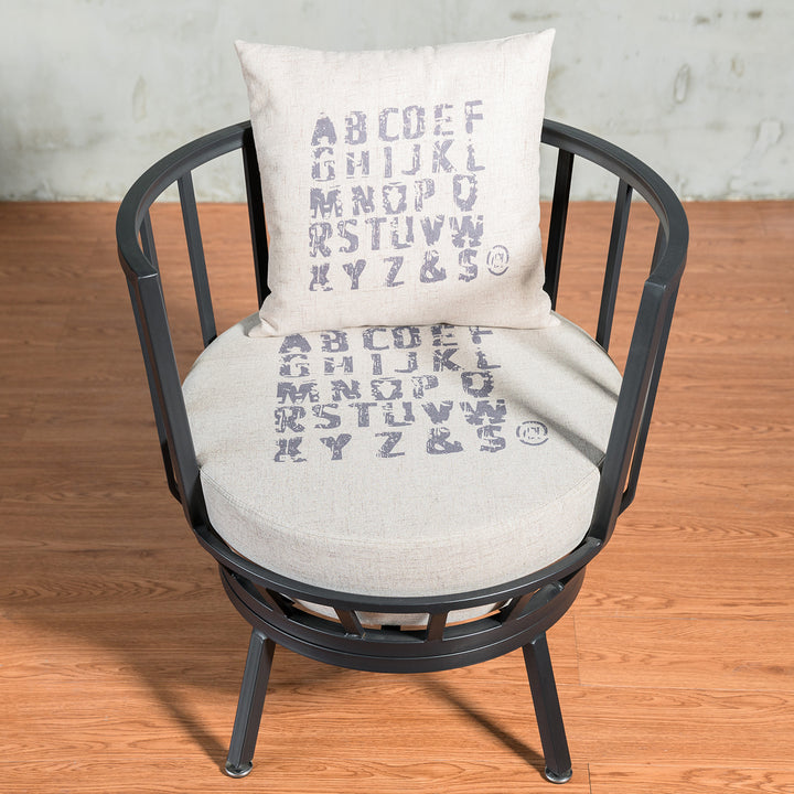 Industrial mixed weave fabric 1 seater sofa letter in still life.