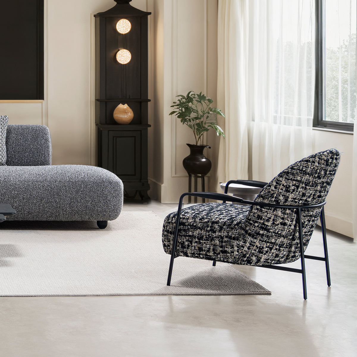 Industrial mixed weave fabric 1 seater sofa trixy primary product view.