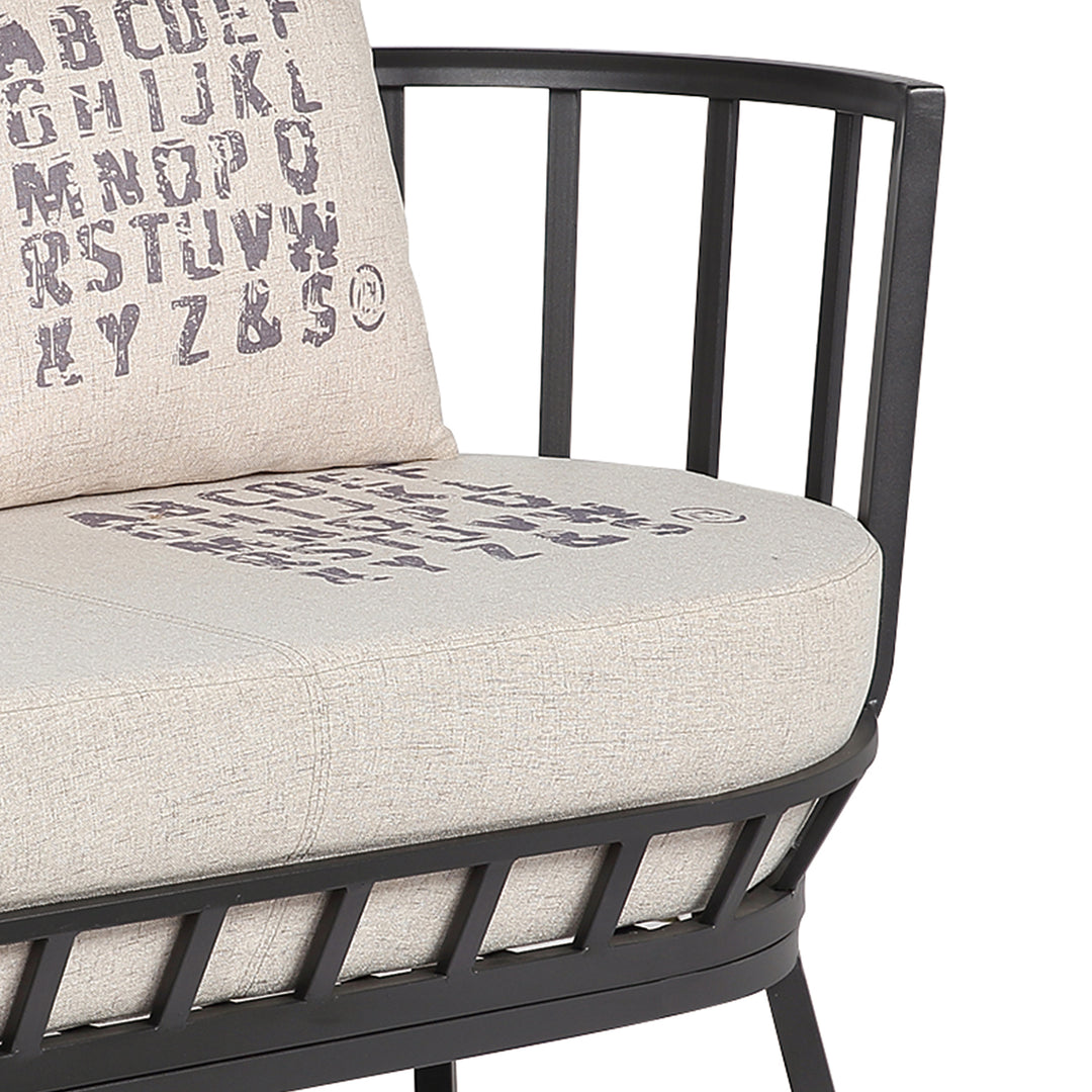 Industrial mixed weave fabric 2 seater sofa letter in details.