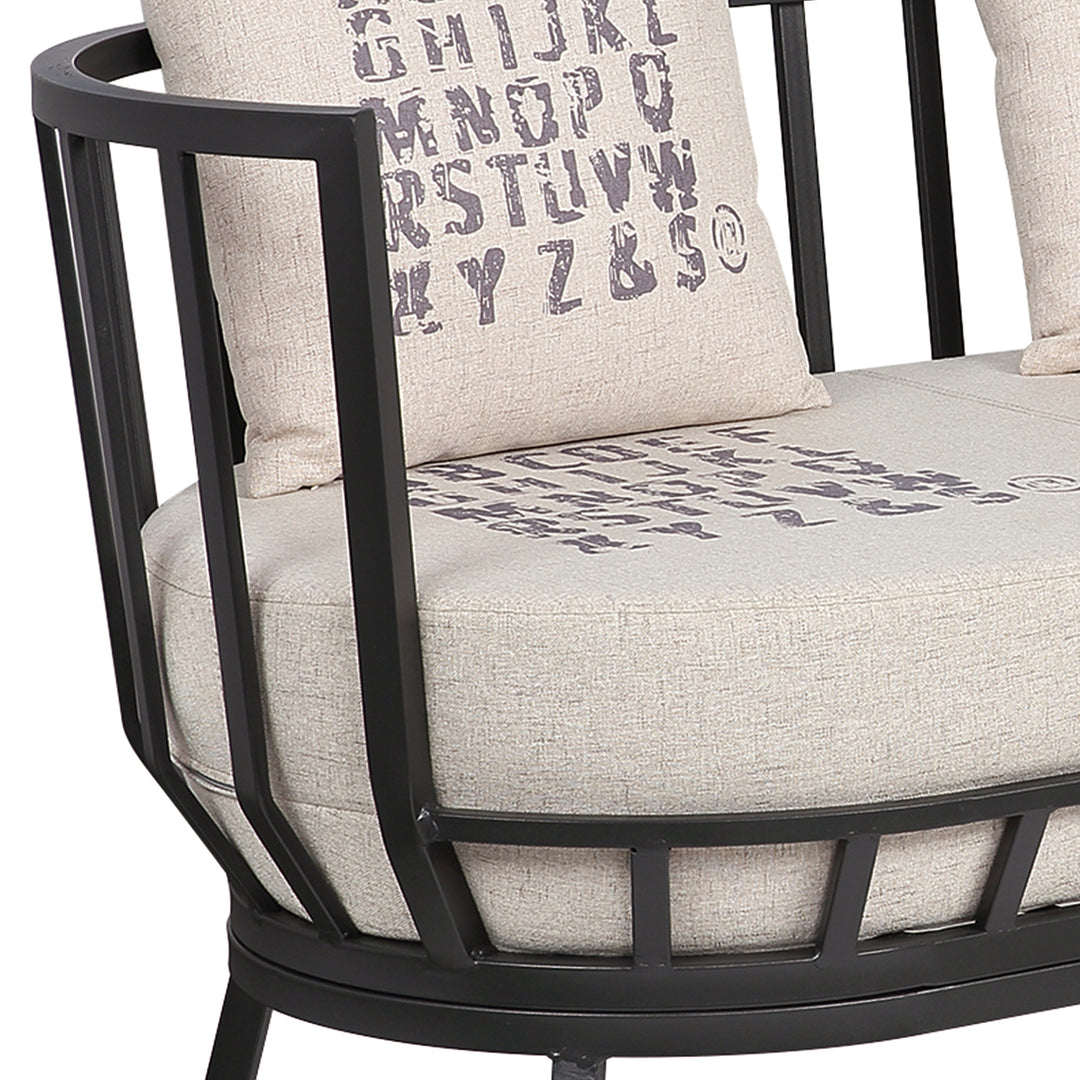 Industrial mixed weave fabric 2 seater sofa letter in close up details.