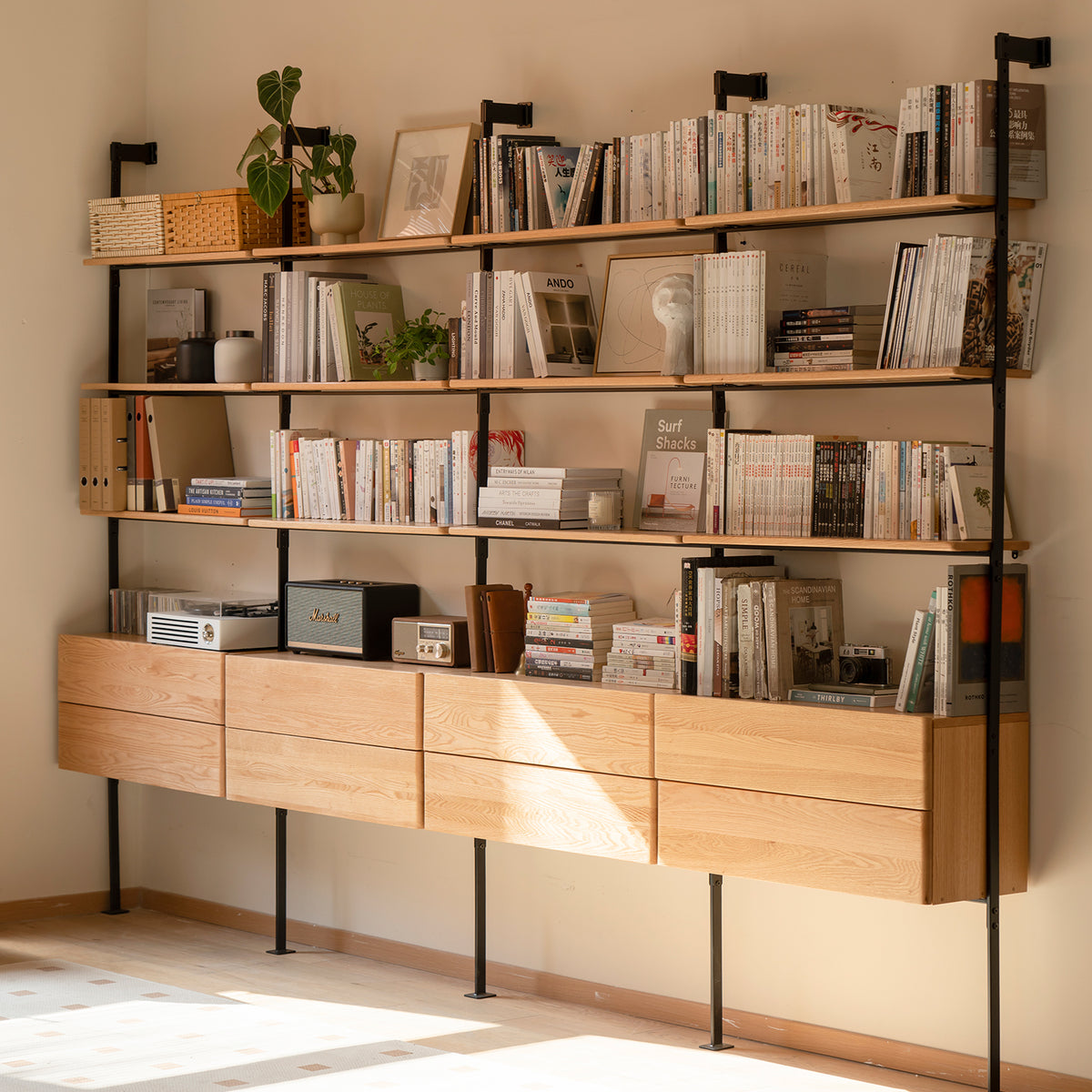 Industrial oak wood wall mounted display shelf shelfix primary product view.