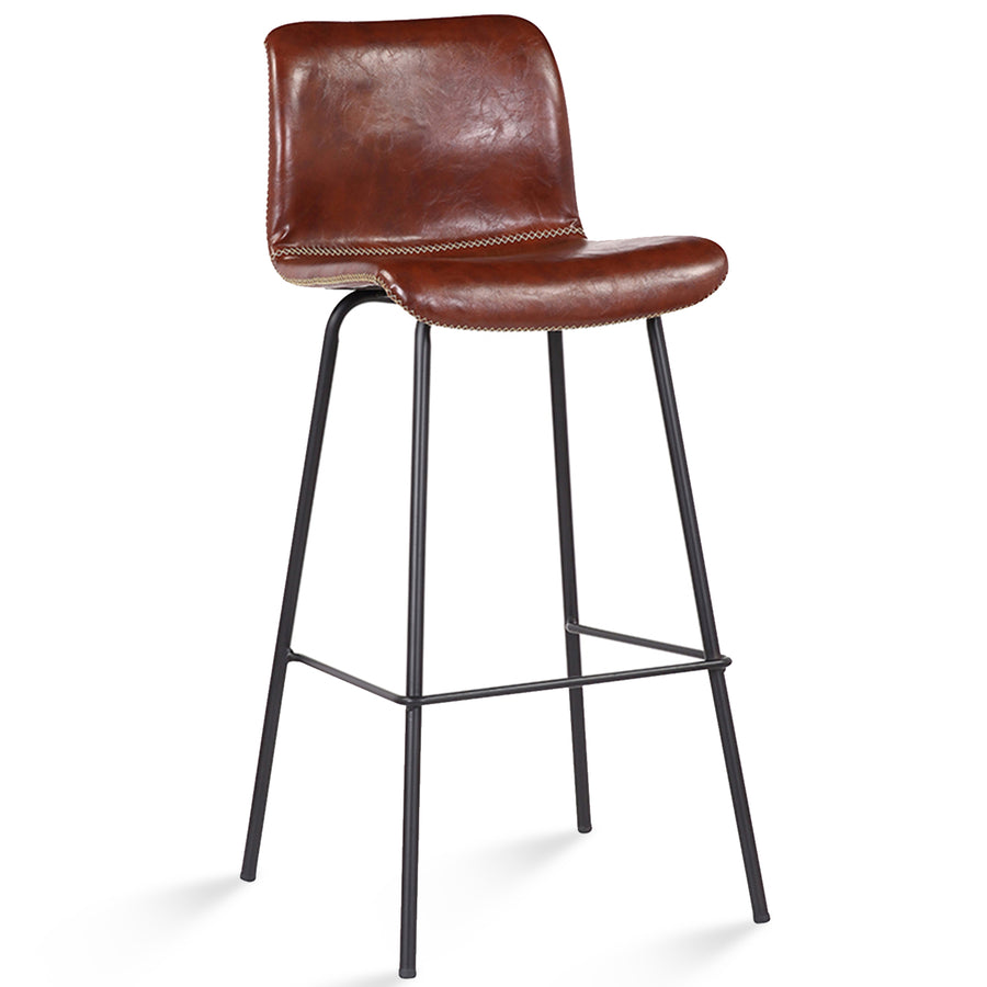 Industrial pu leather bar chair stitch in white background.