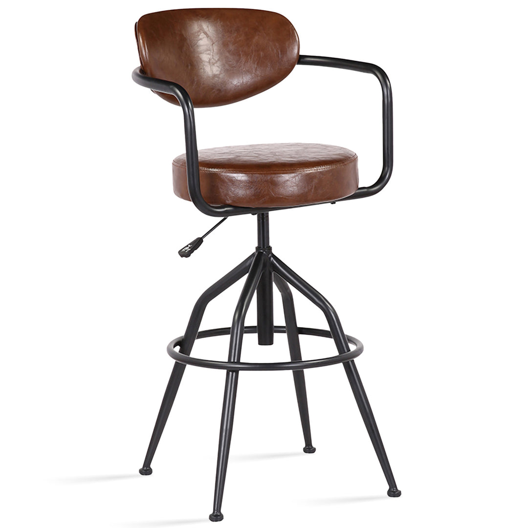 Industrial pu leather bar stool abner in white background.