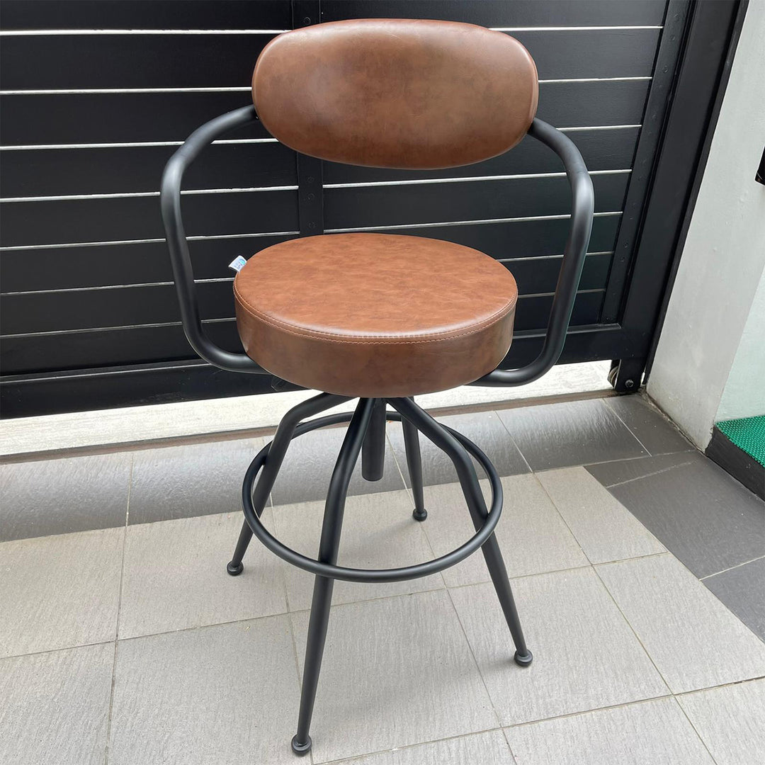 Industrial pu leather bar stool abner material variants.